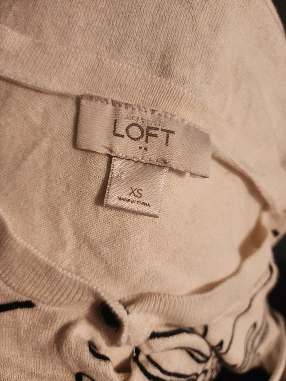 LOFT Cream Cardigan with Black Floral Outline - Picture 2 of 2